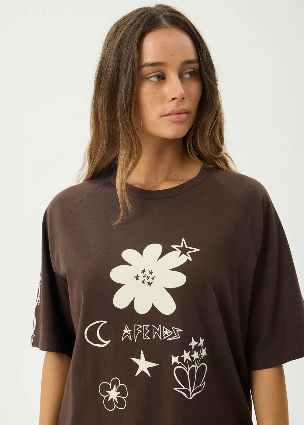 Afends Terra Recycled Oversized Raglan Tee - Coffee