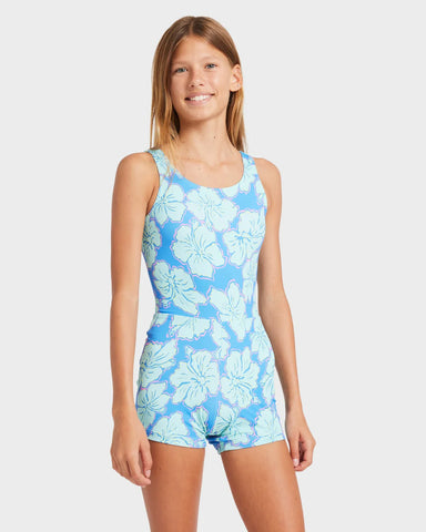 Billabong Happy Hibiscus Retro Surf Bodysuit One Piece Girls 6-14