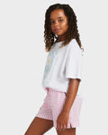 Roxy Daisy Check Lekeito Elastic Waist Shorts Girls 8-16