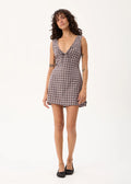 Afends Izzy Echo Recycled Mini Dress Brown / Blue Check
