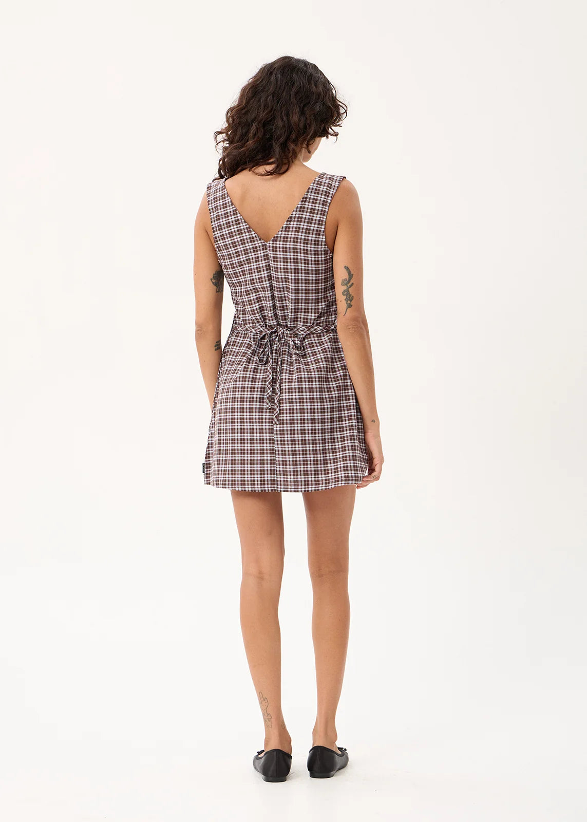 Afends Izzy Echo Recycled Mini Dress Brown / Blue Check