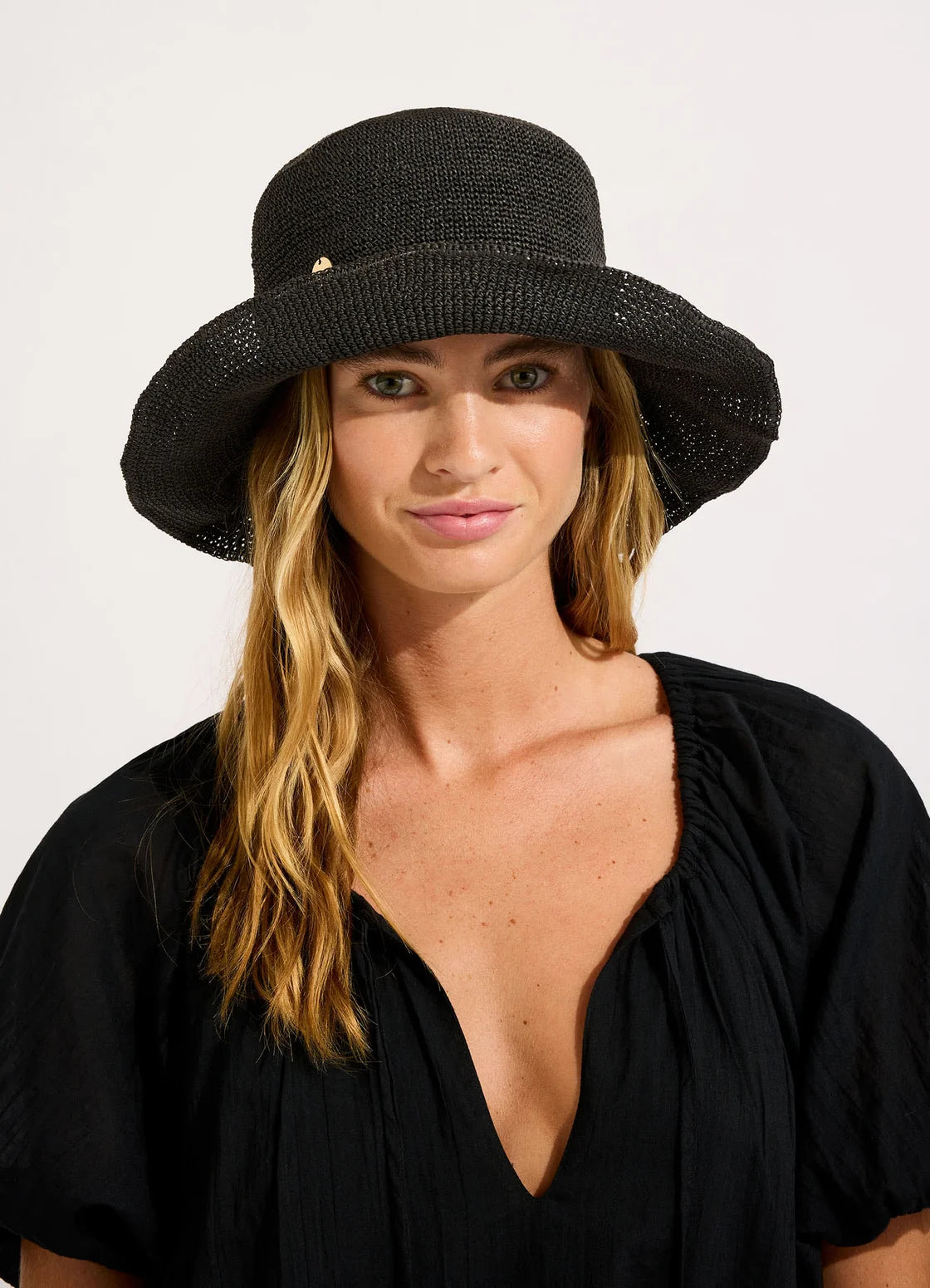Seafolly Packable Raffia Bucket Hat -Black