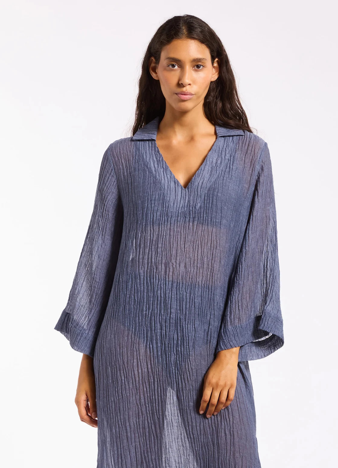 Jets Wave Gauze Sheer Full Length Cover Up