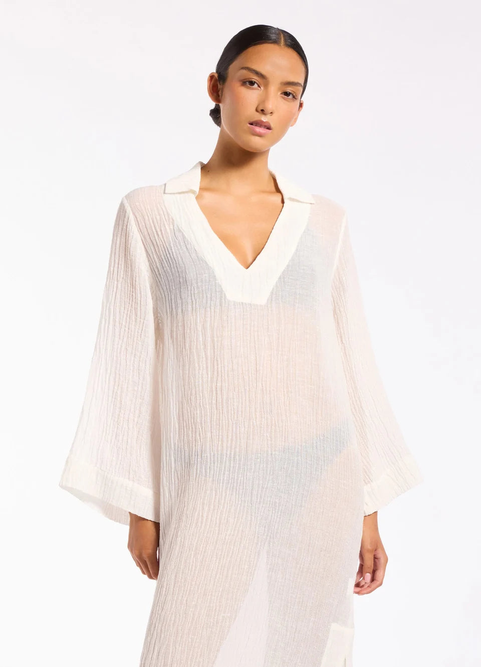 Jets Wave Gauze Sheer Full Length Cover Up