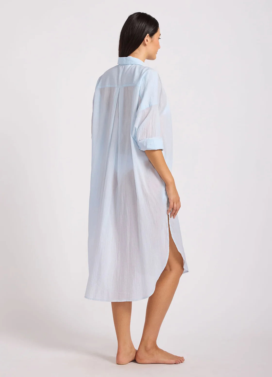 Seafolly Cotton Voile Shirt Dress Ice Blue