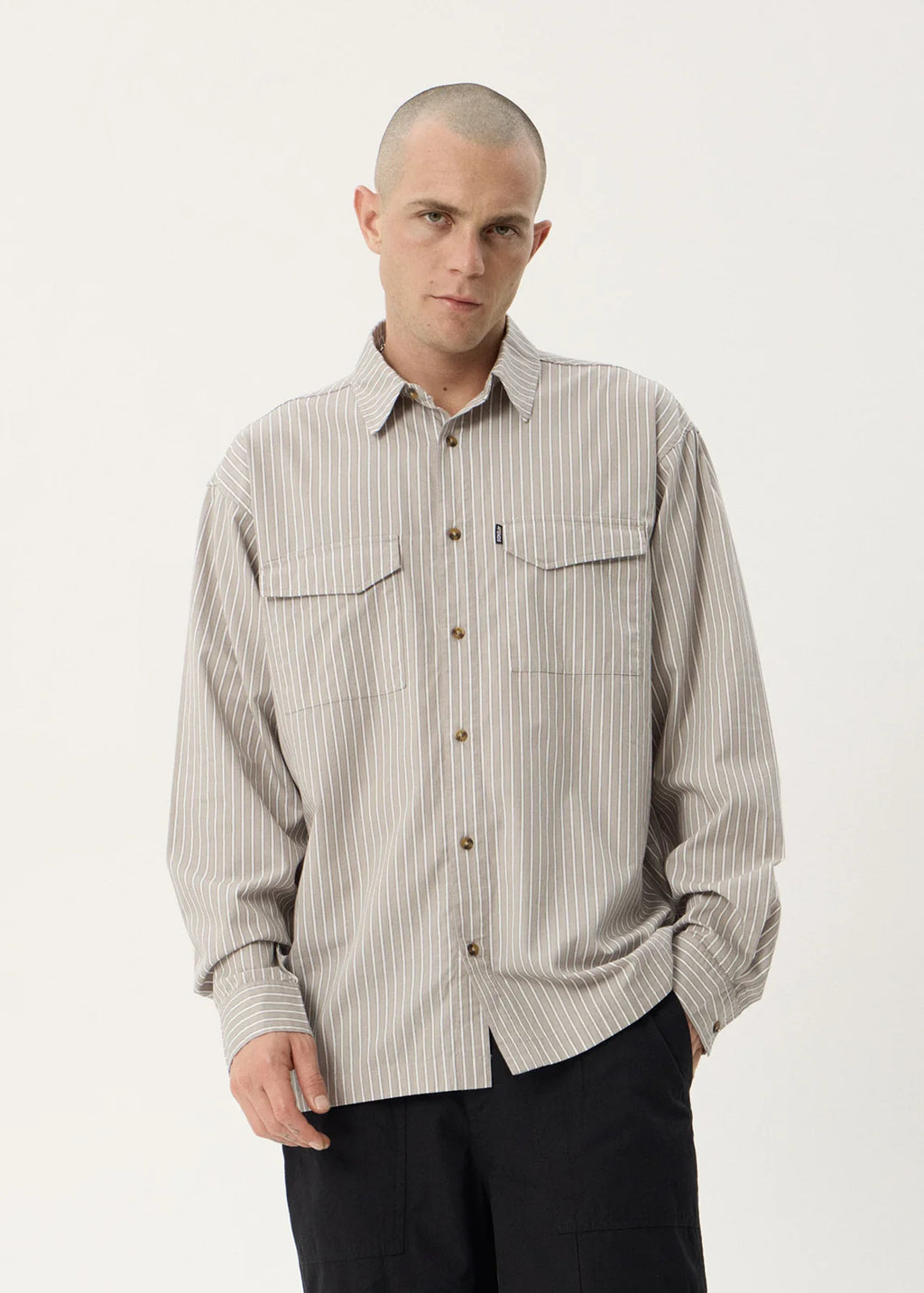 Afends Lennox Organic Short Sleeve Shirt - Olive Stripe