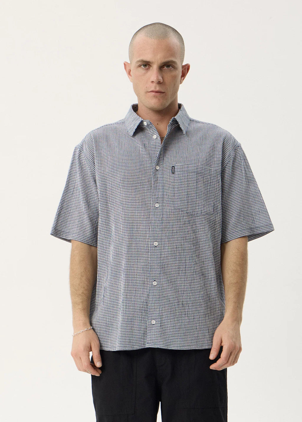 Afends Independent Hemp Short Sleeve Shirt - Navy Check
