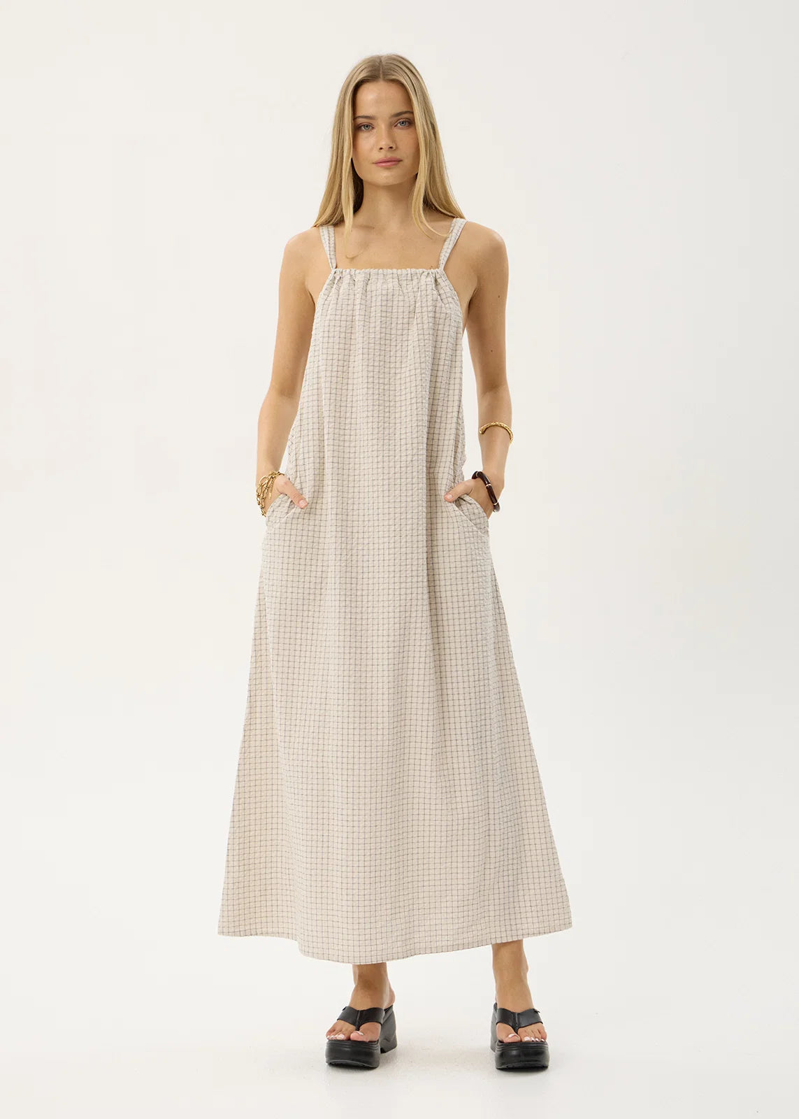 Afends Vania Reverb Organic Maxi Dress - Moonbeam Check