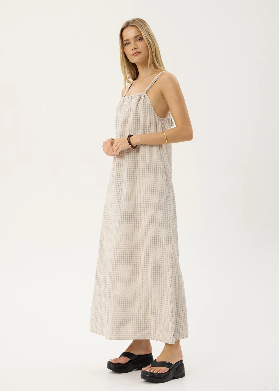 Afends Vania Reverb Organic Maxi Dress - Moonbeam Check