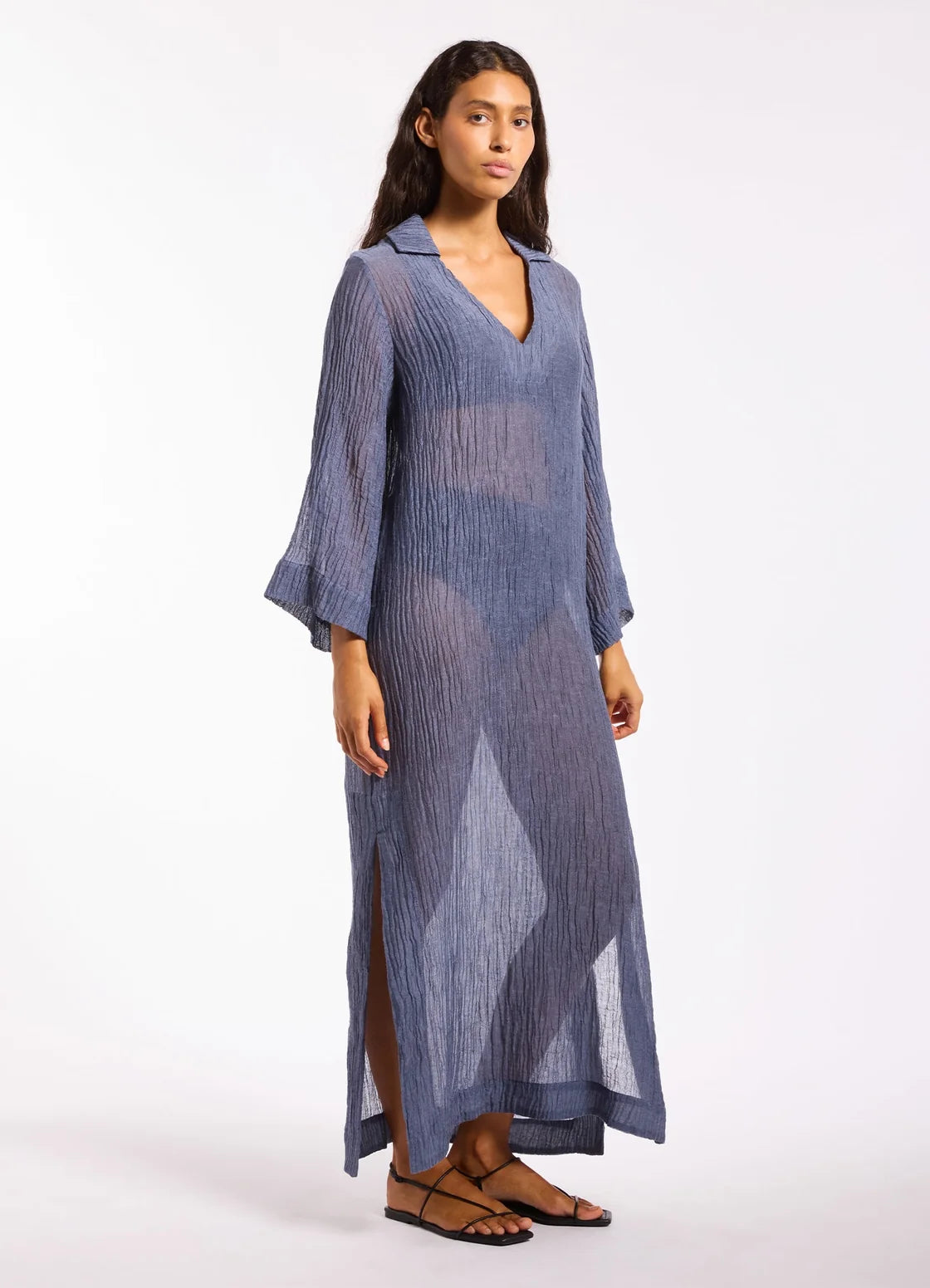 Jets Wave Gauze Sheer Full Length Cover Up