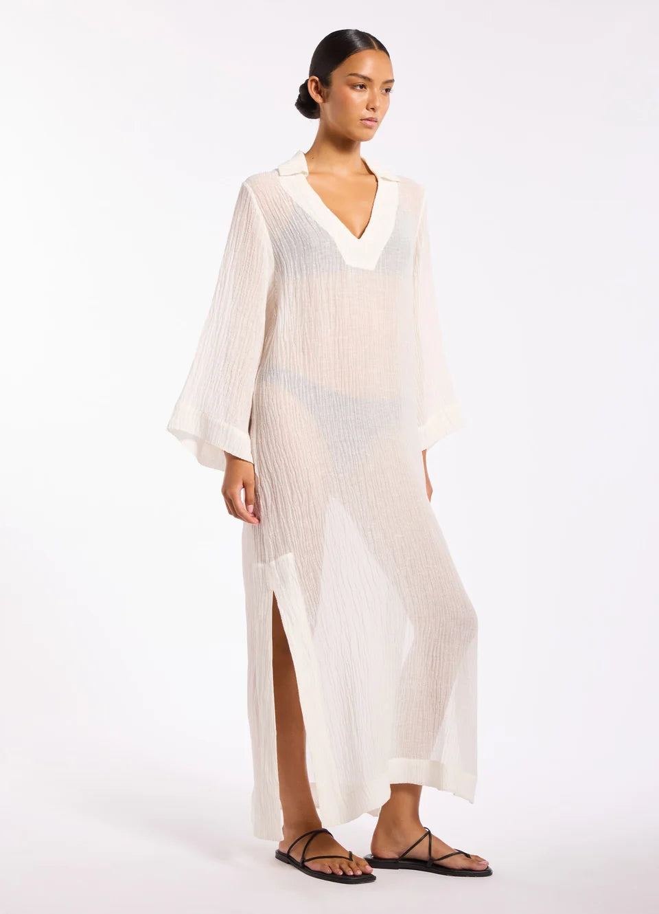 Jets Wave Gauze Sheer Full Length Cover Up