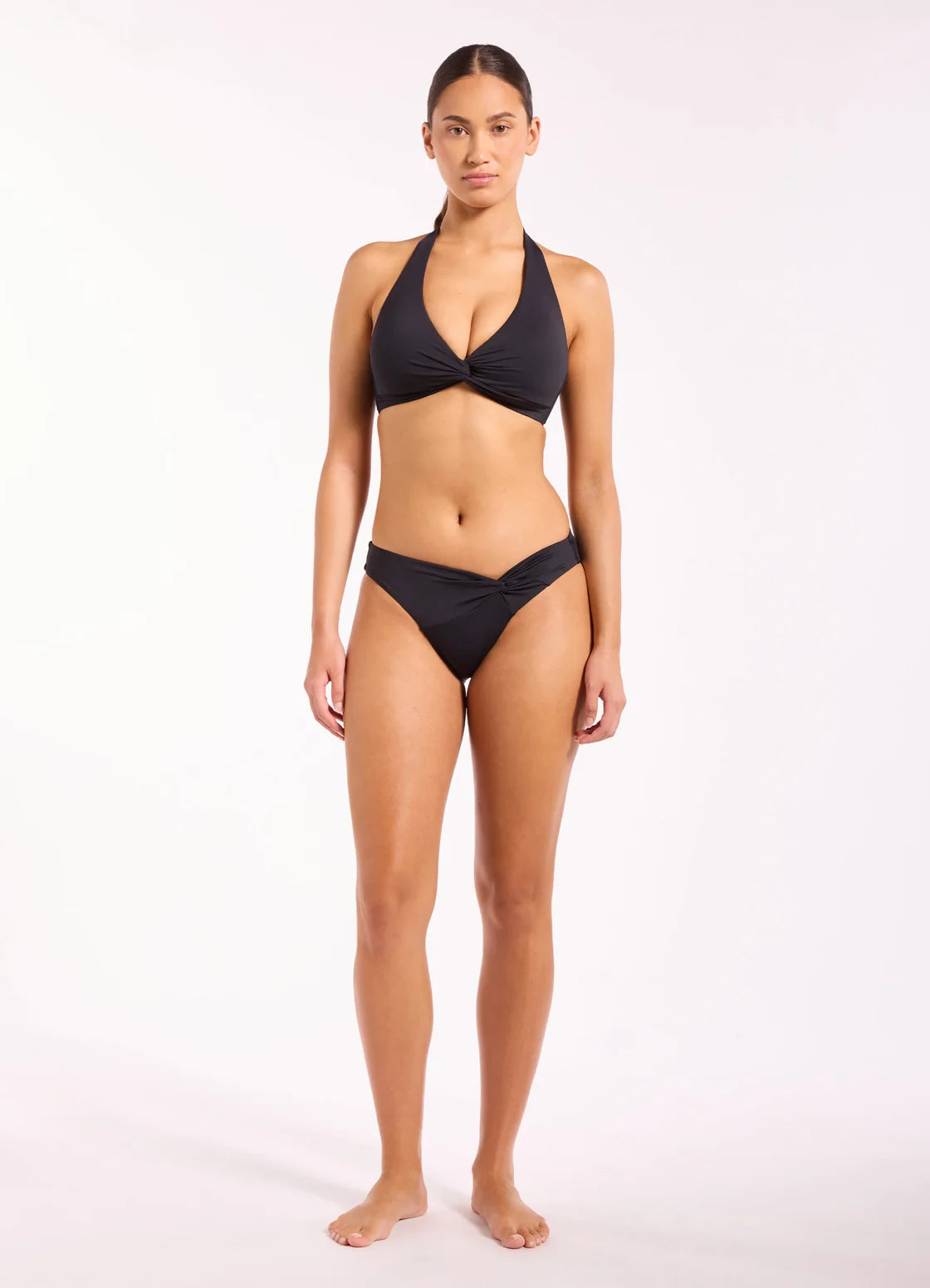 Jetset Smooth Twist Front Halter Bikini Top Black