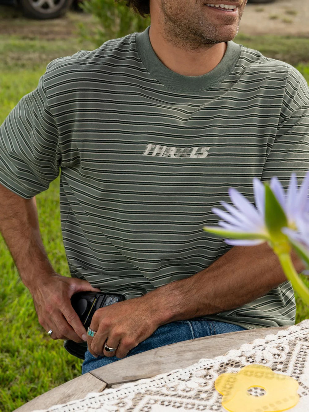 Thrills Built To Last Stripe Oversize Box Crop Tee Beetle