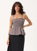 Afends Tiff Echo Recycled Strapless Top Brown / Blue Check