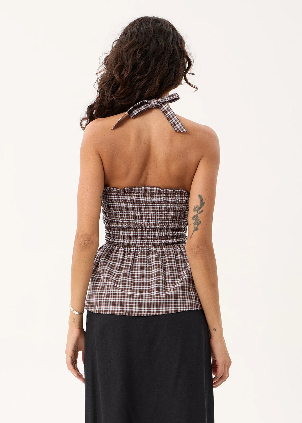 Afends Tiff Echo Recycled Strapless Top Brown / Blue Check