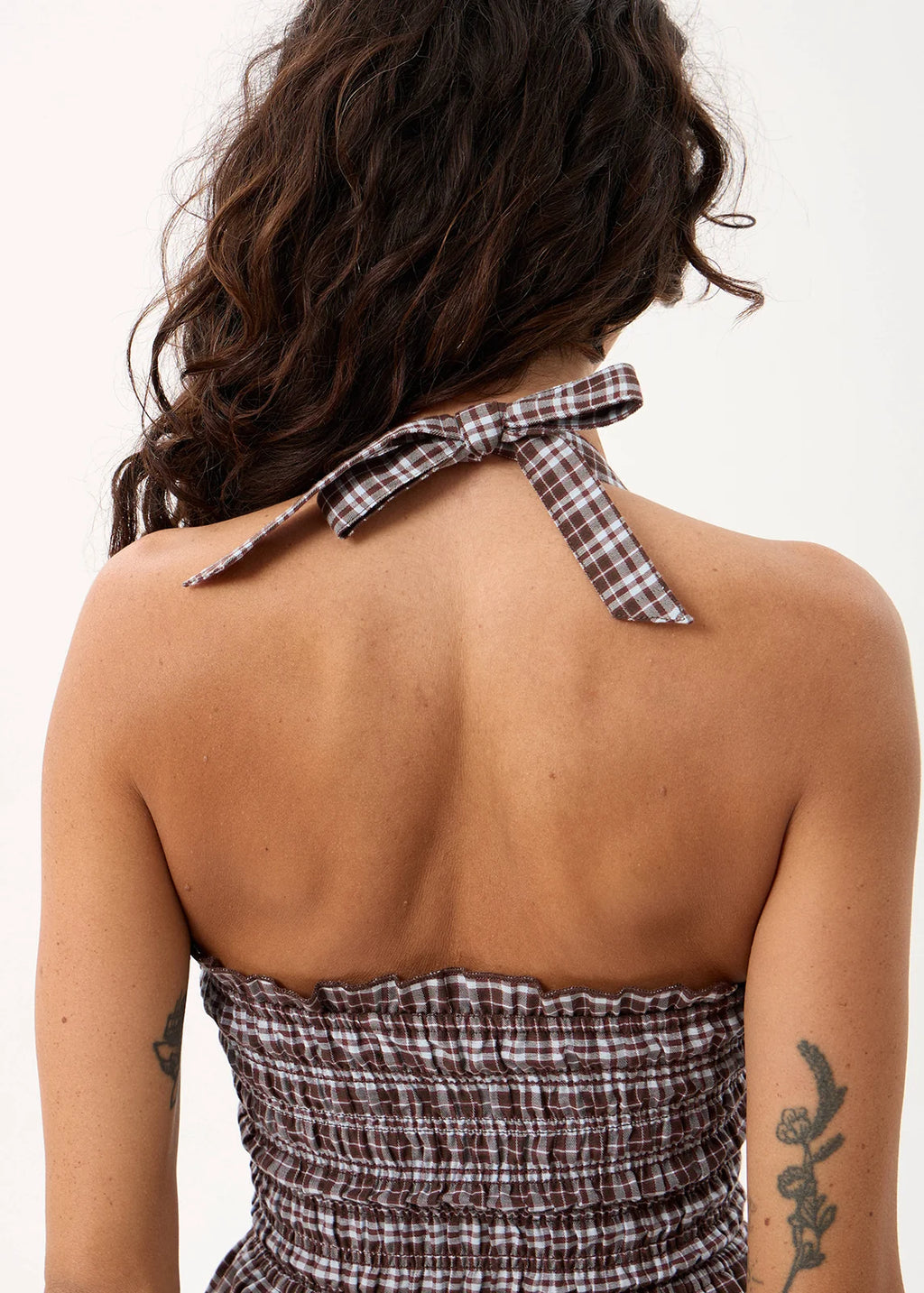 Afends Tiff Echo Recycled Strapless Top Brown / Blue Check