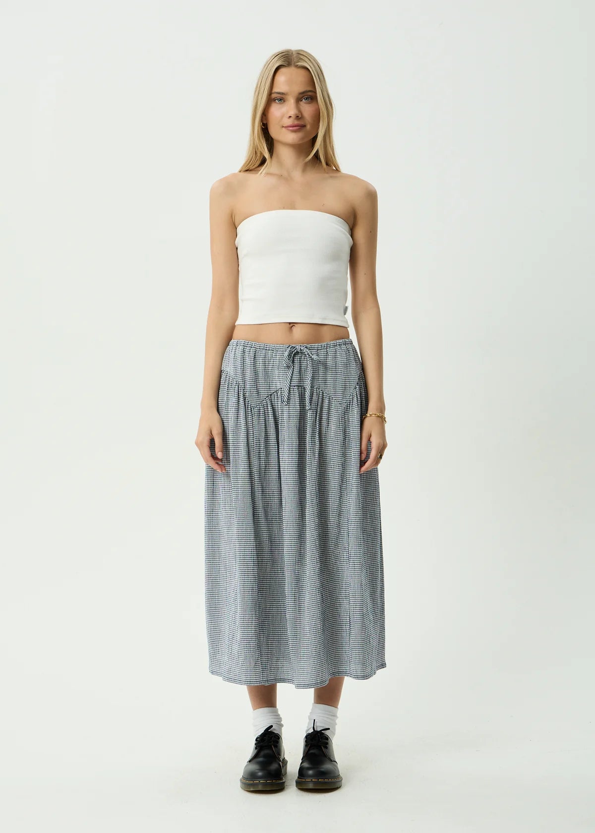 Afends Marlow Indy Hemp Midi Skirt - Navy Check