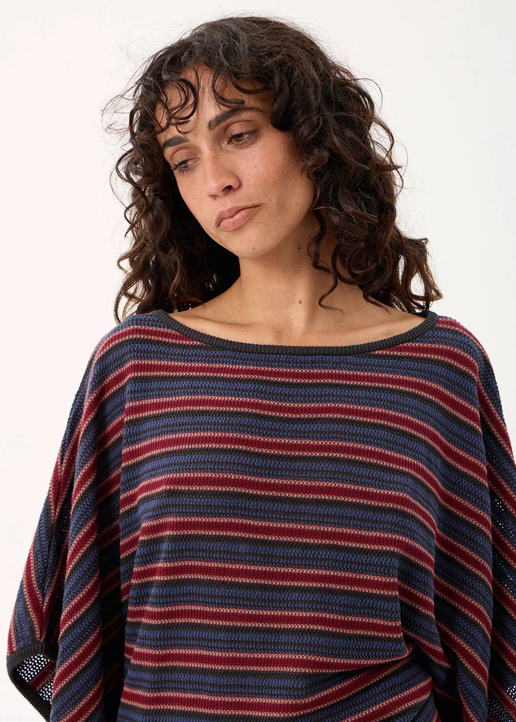 Afends Vance Organic Knit Batwing Top Club Stripe