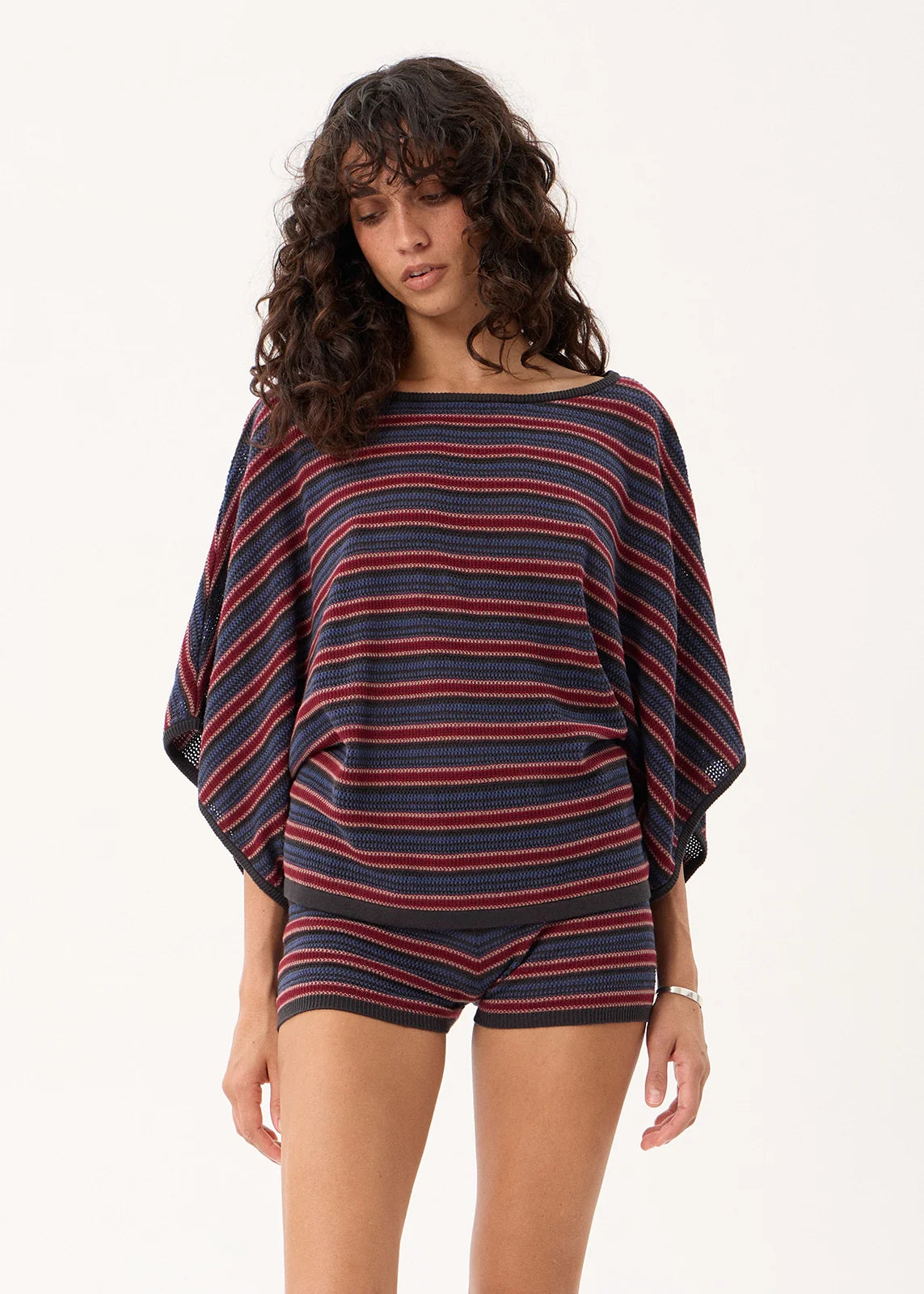 Afends Vance Organic Knit Batwing Top Club Stripe