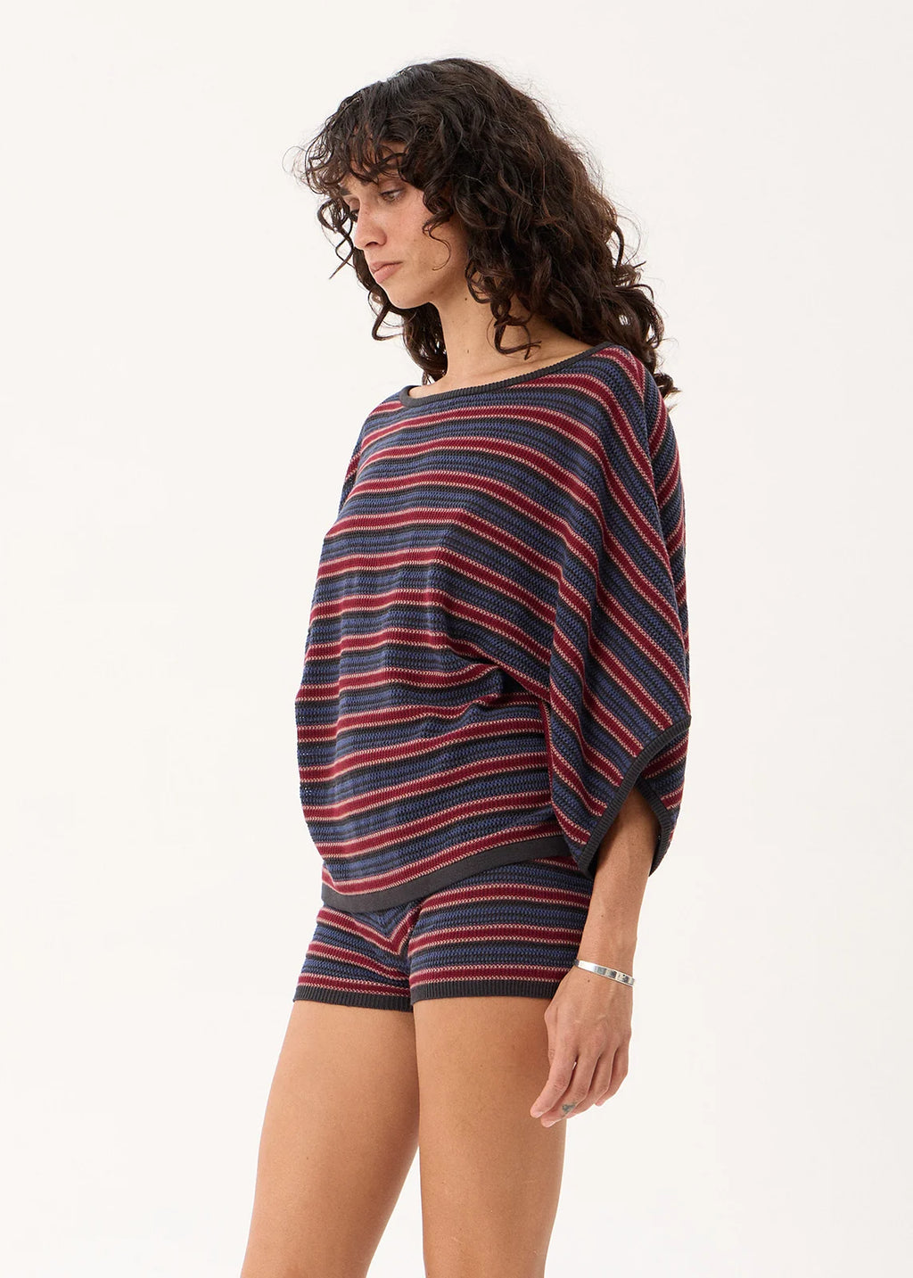 Afends Vance Organic Knit Batwing Top Club Stripe