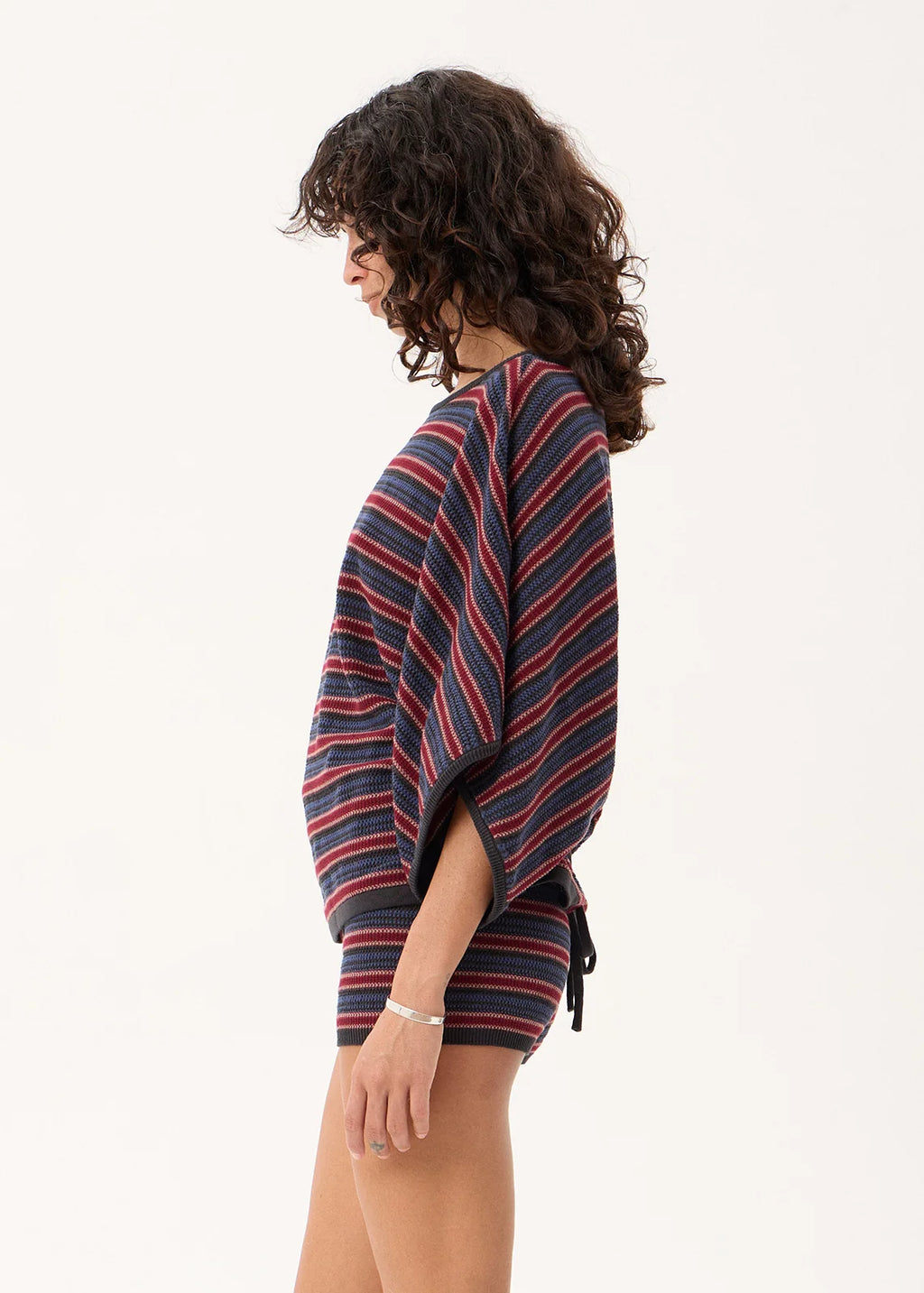 Afends Vance Organic Knit Batwing Top Club Stripe