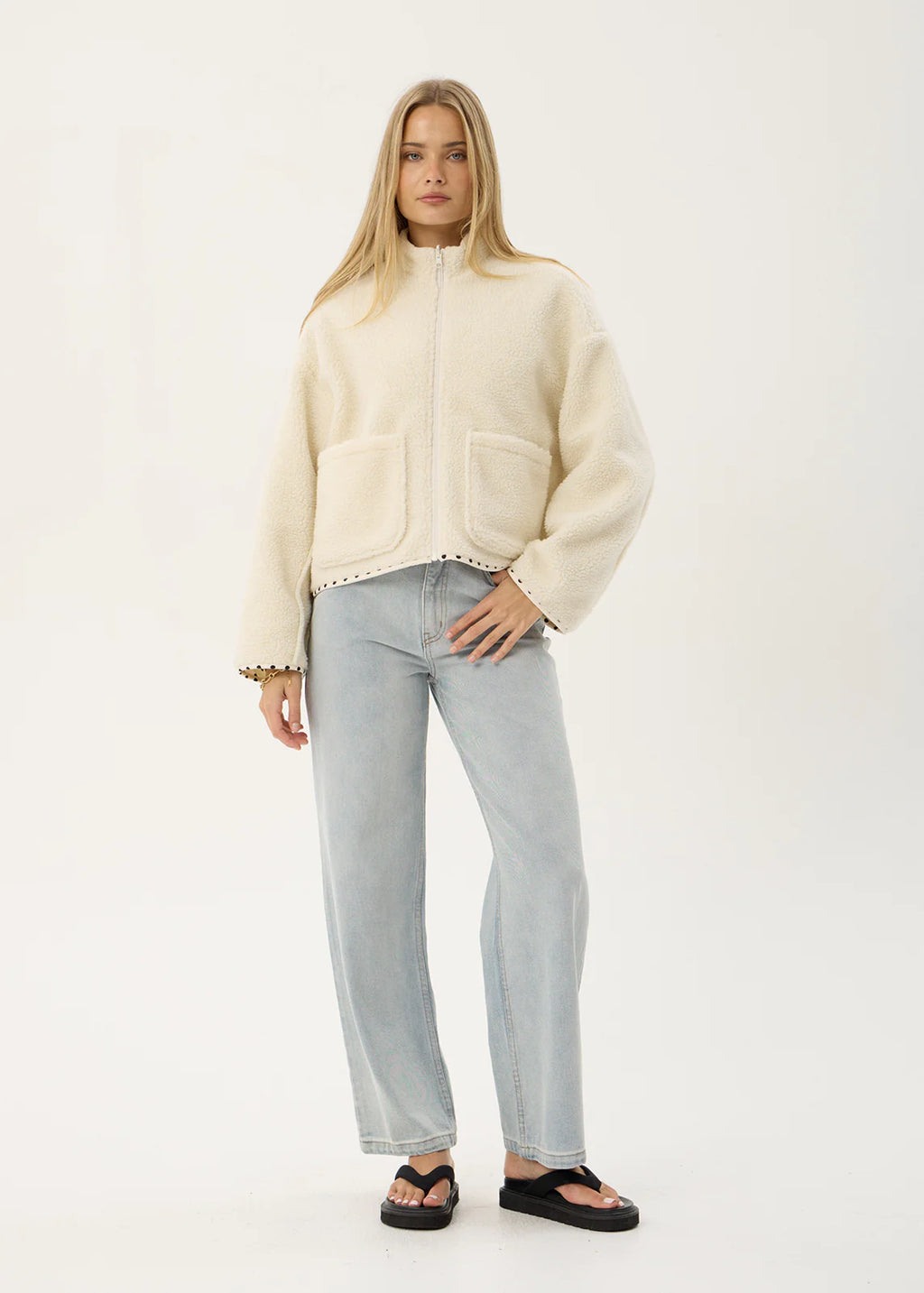 Afends Berlin Reversible Recycled Polar Fleece Jacket  Moonbeam