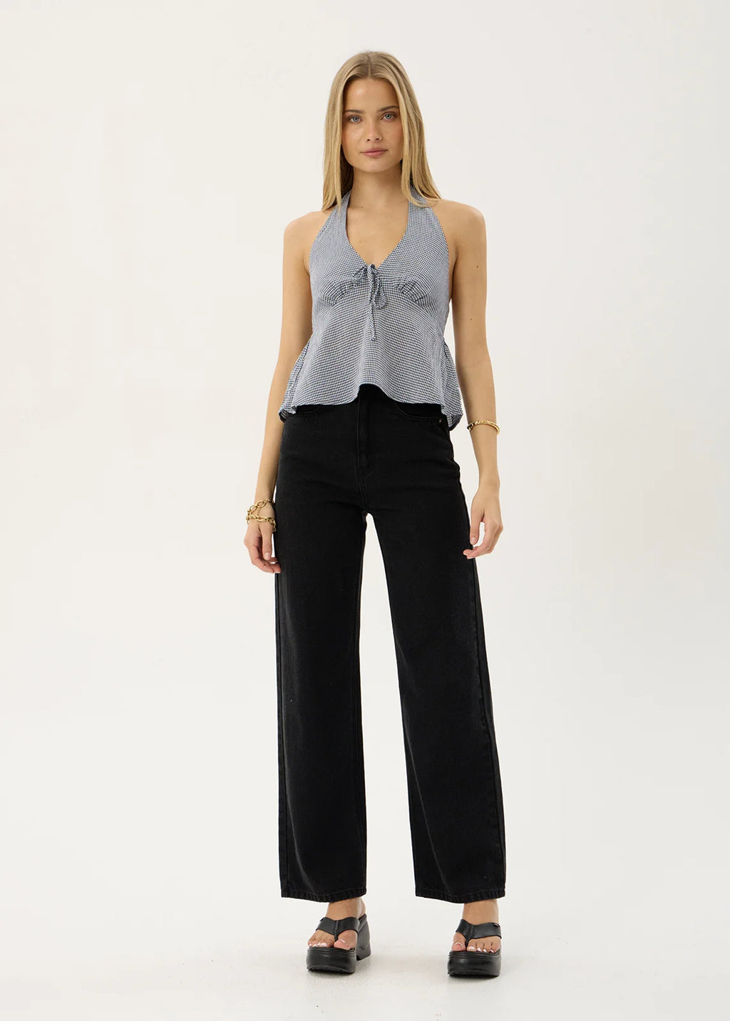 Afends Delfina Indy Hemp Halter Top - Navy Check