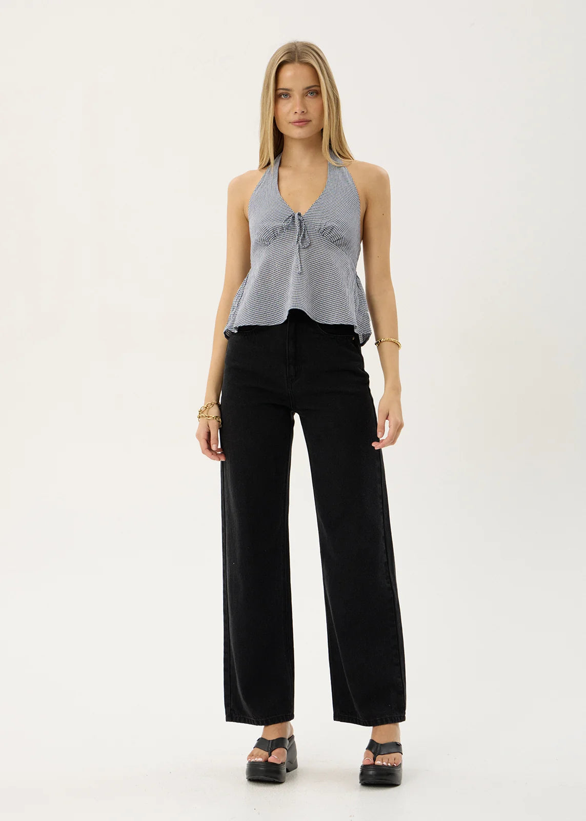 Afends Delfina Indy Hemp Halter Top - Navy Check