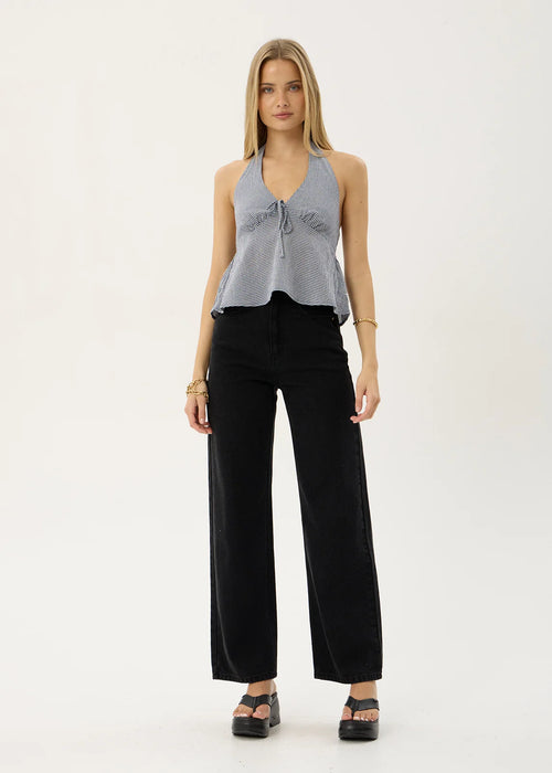 Afends Delfina Indy Hemp Halter Top - Navy Check