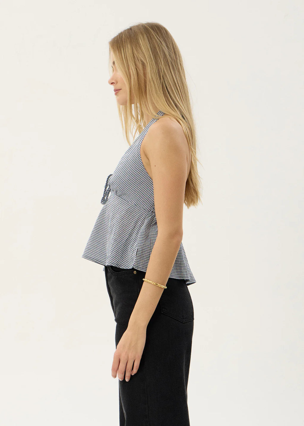 Afends Delfina Indy Hemp Halter Top - Navy Check
