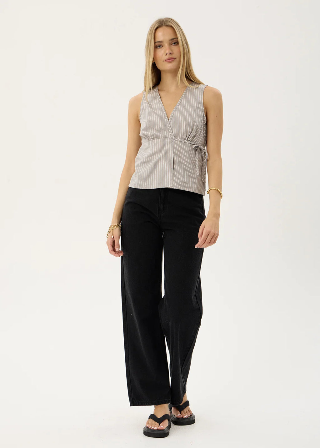 Afends Tiara Wrap Top - Olive Stripe