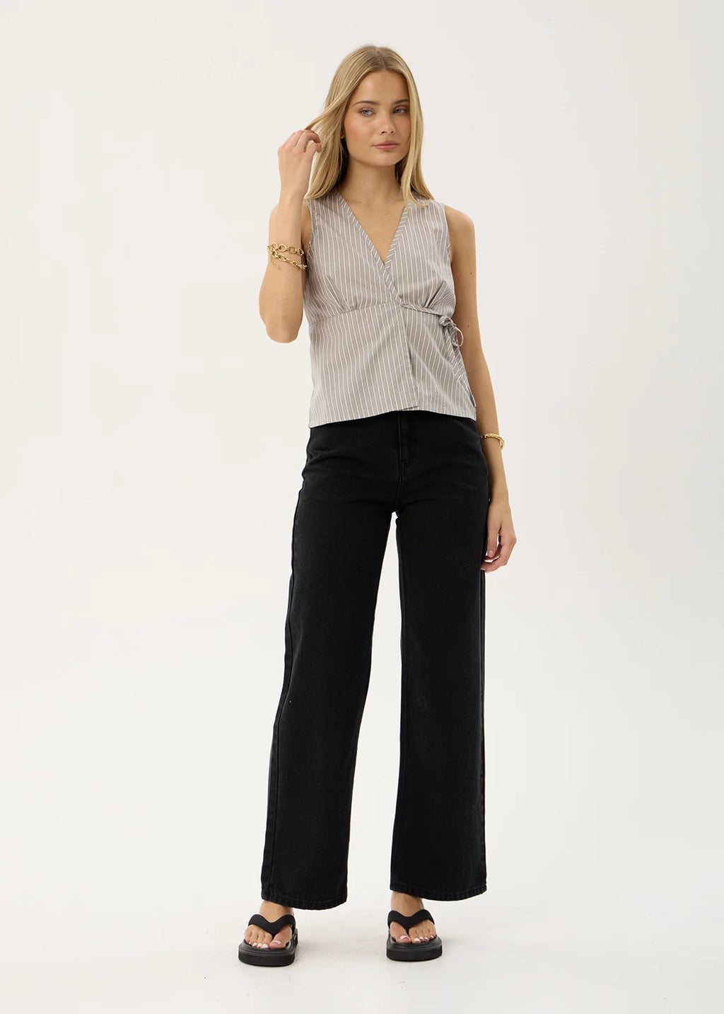 Afends Tiara Wrap Top - Olive Stripe