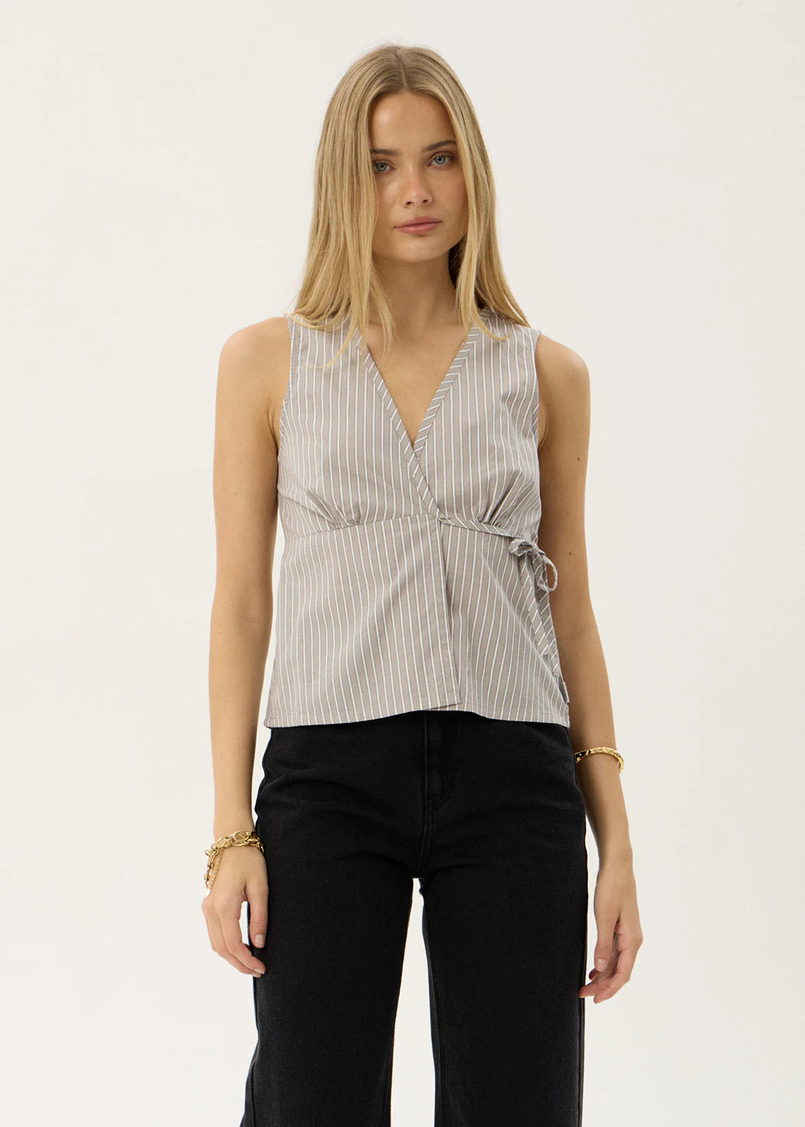 Afends Tiara Wrap Top - Olive Stripe