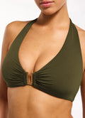 Jetset Smooth U-Trim Halter Bikini Top Olive Green