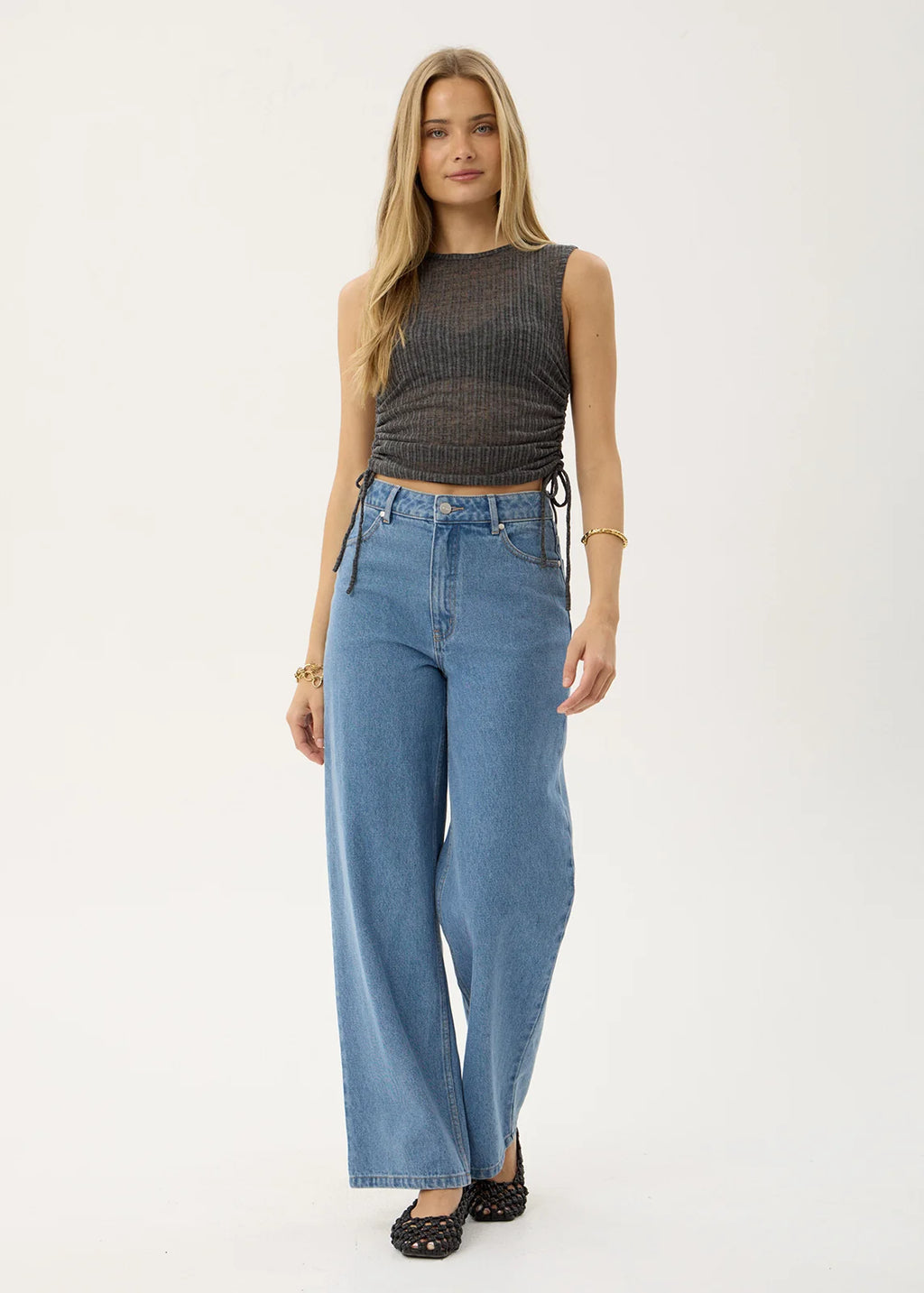 Afends Libra Sheer Drawstring Tank - Charcoal