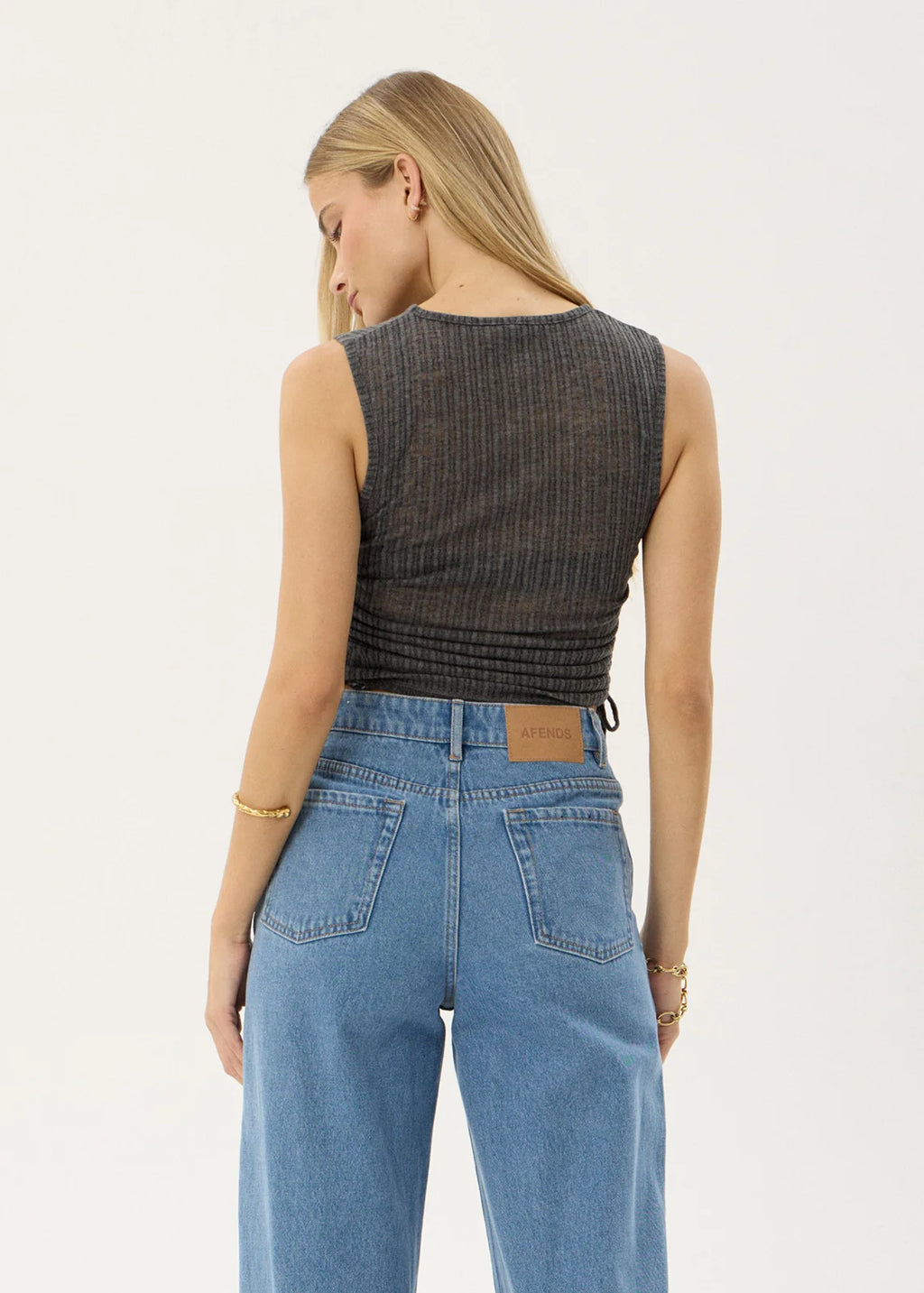 Afends Libra Sheer Drawstring Tank - Charcoal