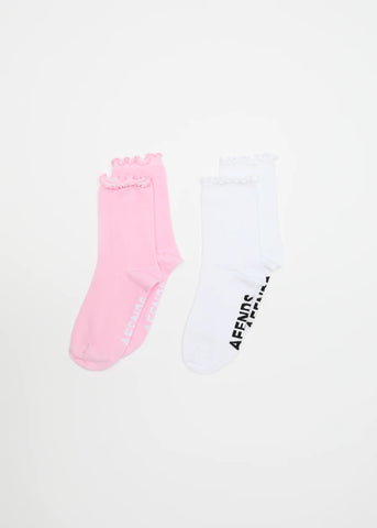 Afends Frill Seeker Recycled Socks Two Pack - Pink / White