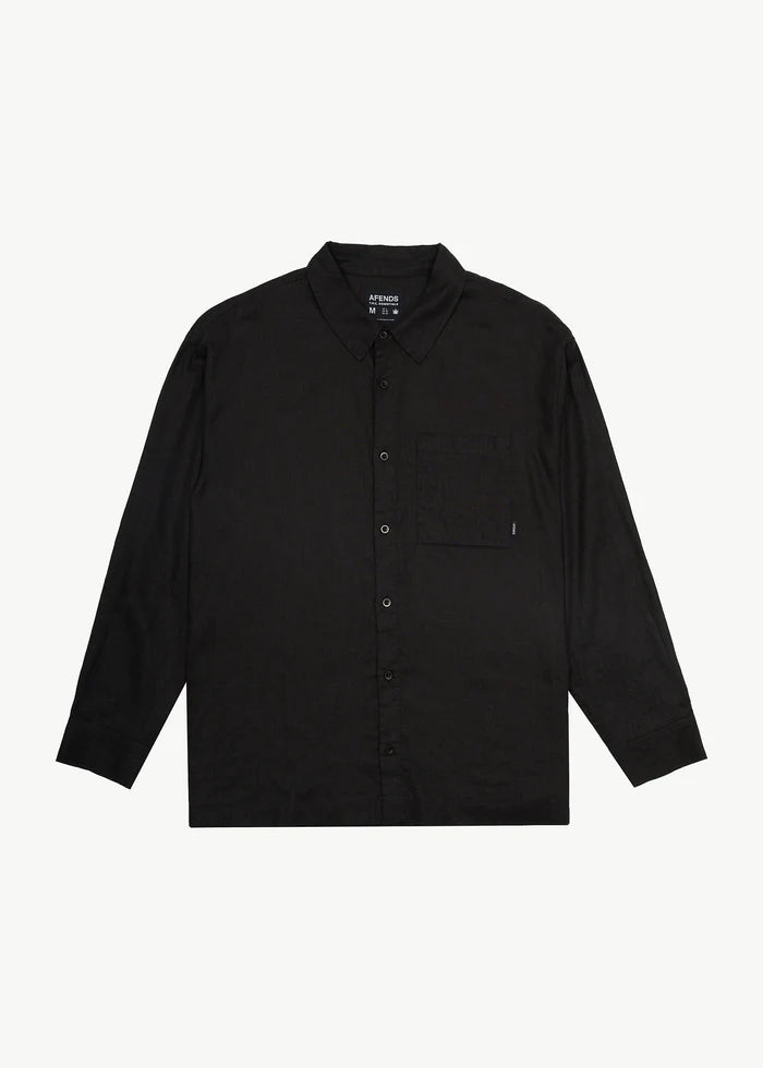 Afends Everyday Hemp Cuban Long Sleeve Shirt Black