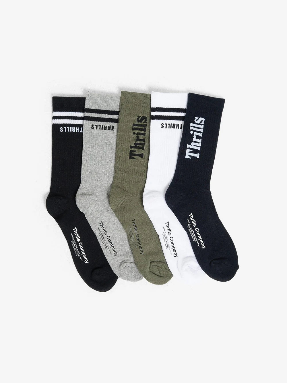 Thrills Minimal Thrills 5 Pack Sock - Black / White / Army Green / Total Eclipse / Grey Marle