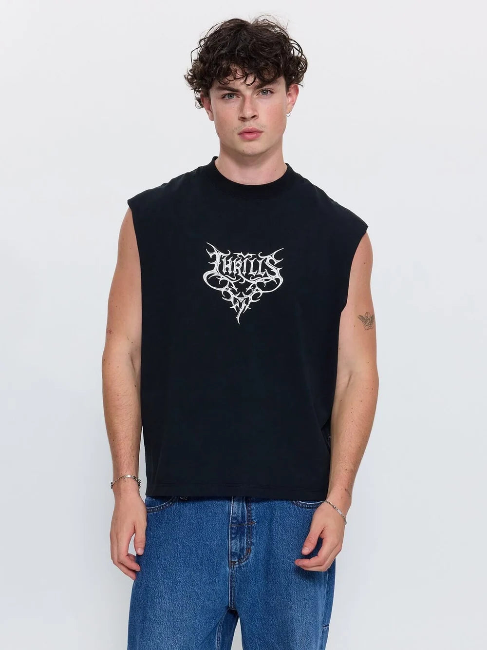 Thrills South Of Heaven Box Crop Muscle Tee - Dark Merch Black