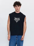 Thrills South Of Heaven Box Crop Muscle Tee - Dark Merch Black