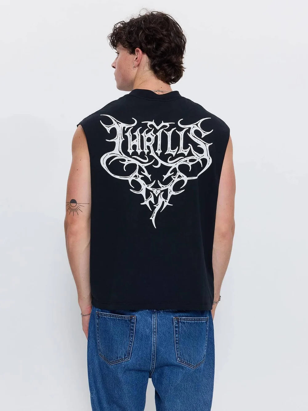 Thrills South Of Heaven Box Crop Muscle Tee - Dark Merch Black