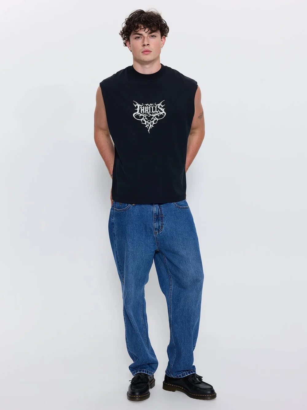 Thrills South Of Heaven Box Crop Muscle Tee - Dark Merch Black