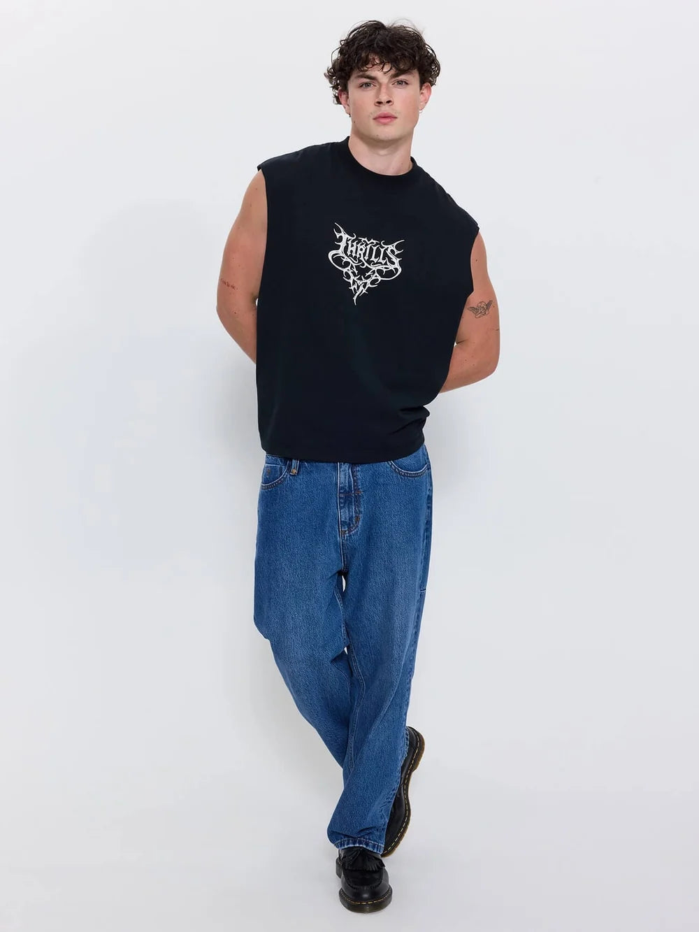 Thrills South Of Heaven Box Crop Muscle Tee - Dark Merch Black