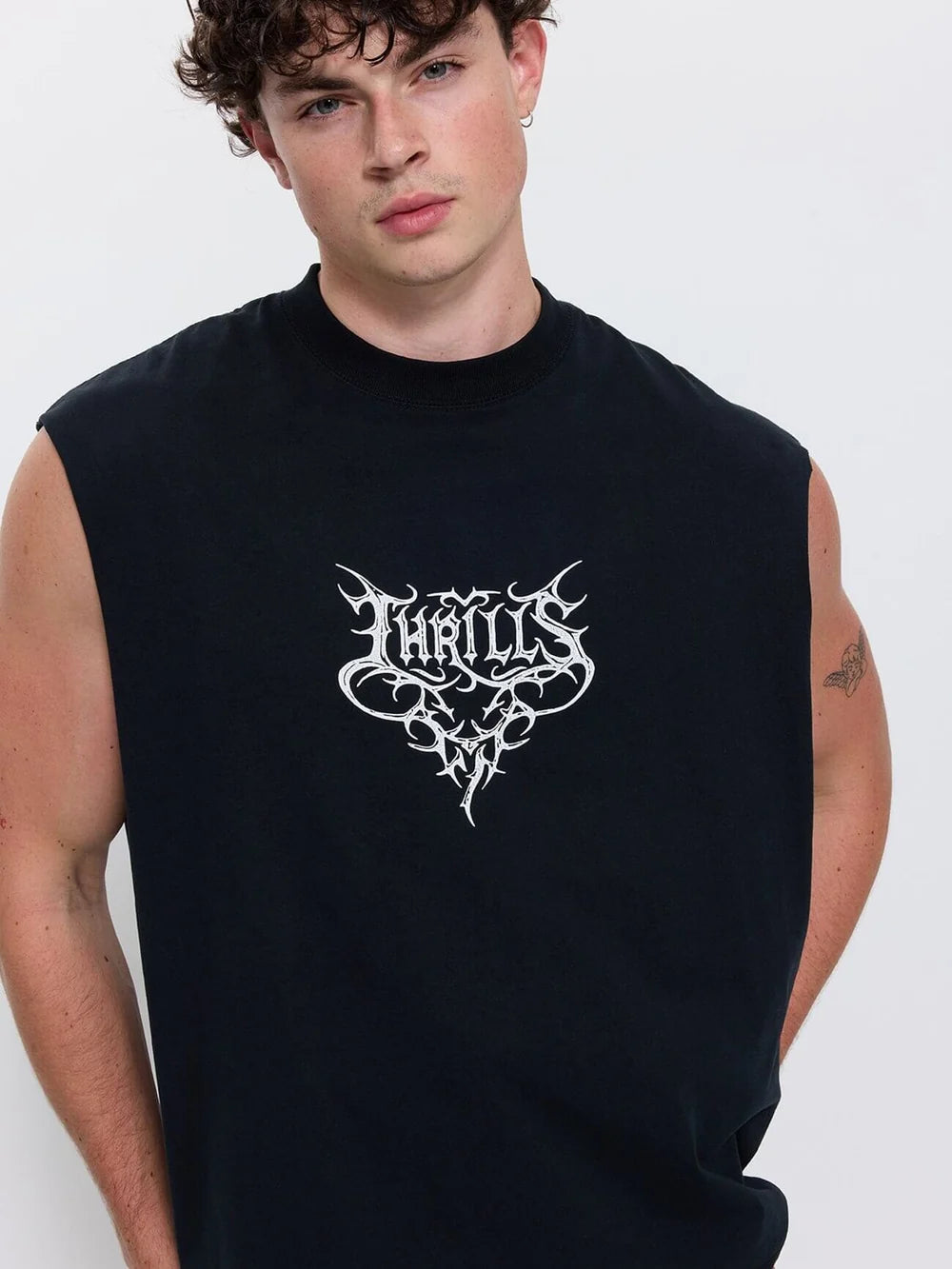 Thrills South Of Heaven Box Crop Muscle Tee - Dark Merch Black