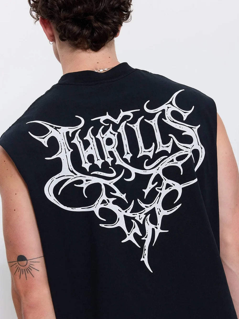 Thrills South Of Heaven Box Crop Muscle Tee - Dark Merch Black
