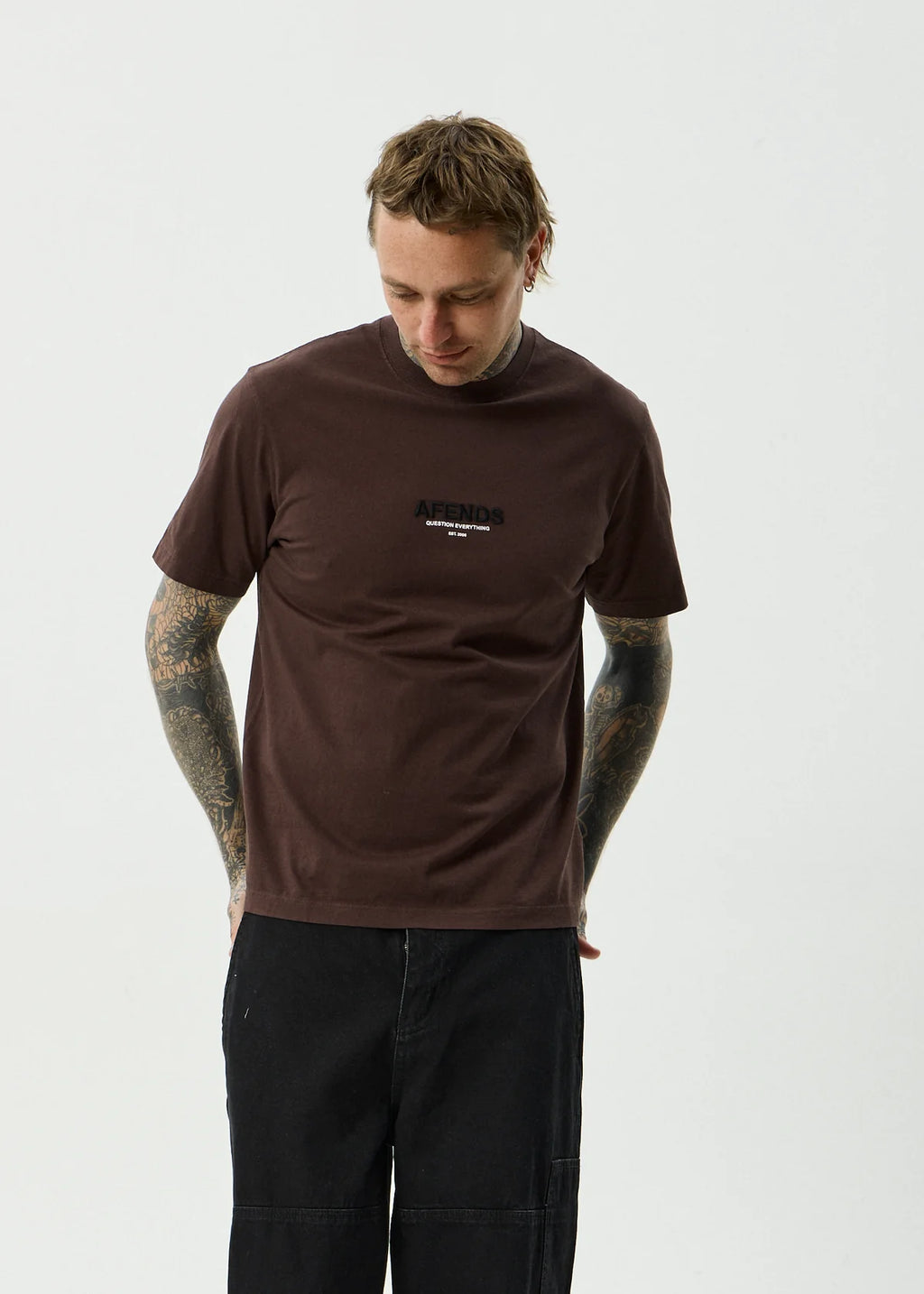 Afends Vinyl Recycled Retro Fit Tee Washed Coffee