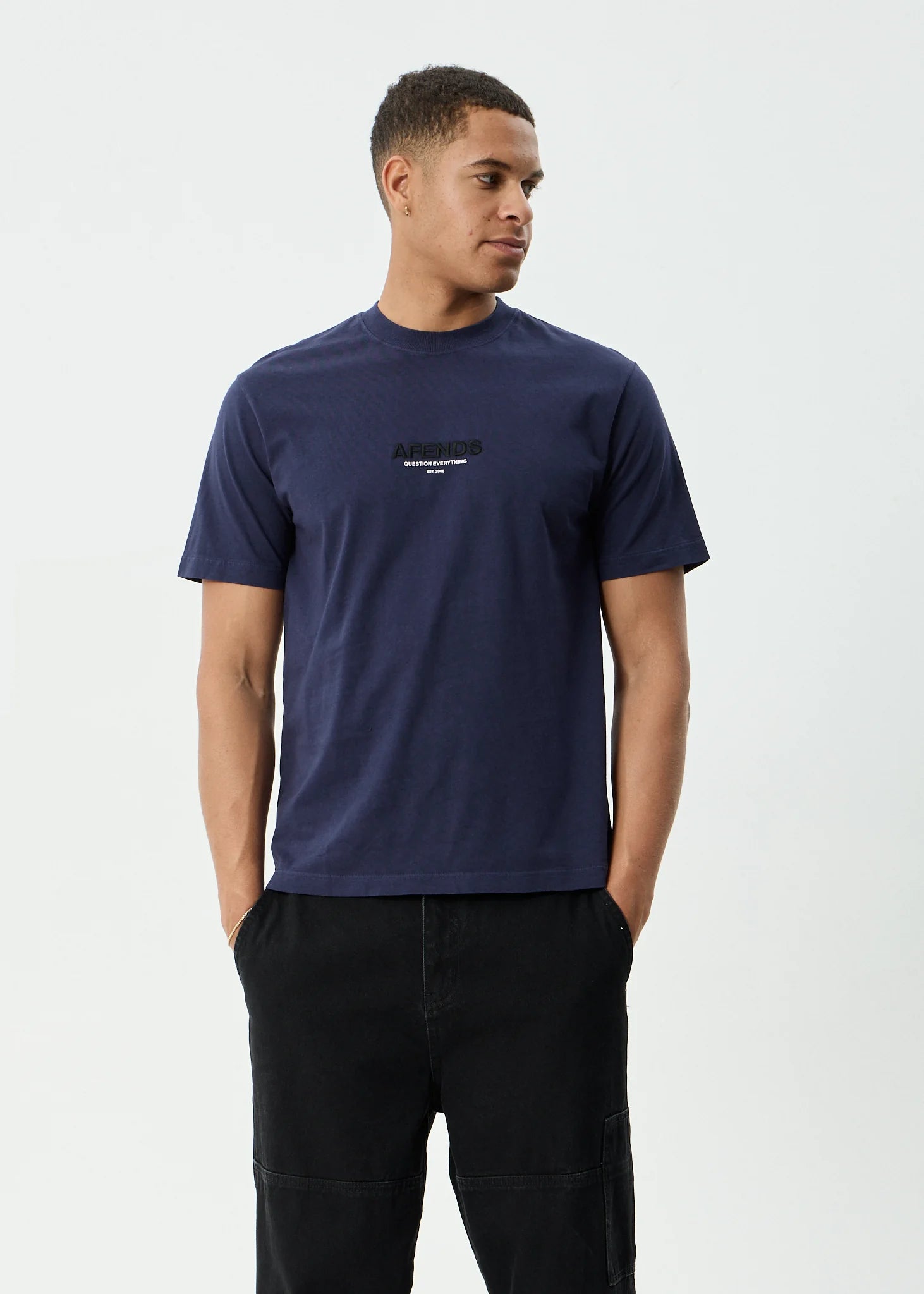 Afends Vinyl Recycled Retro Fit Tee - Washed Deep Sea