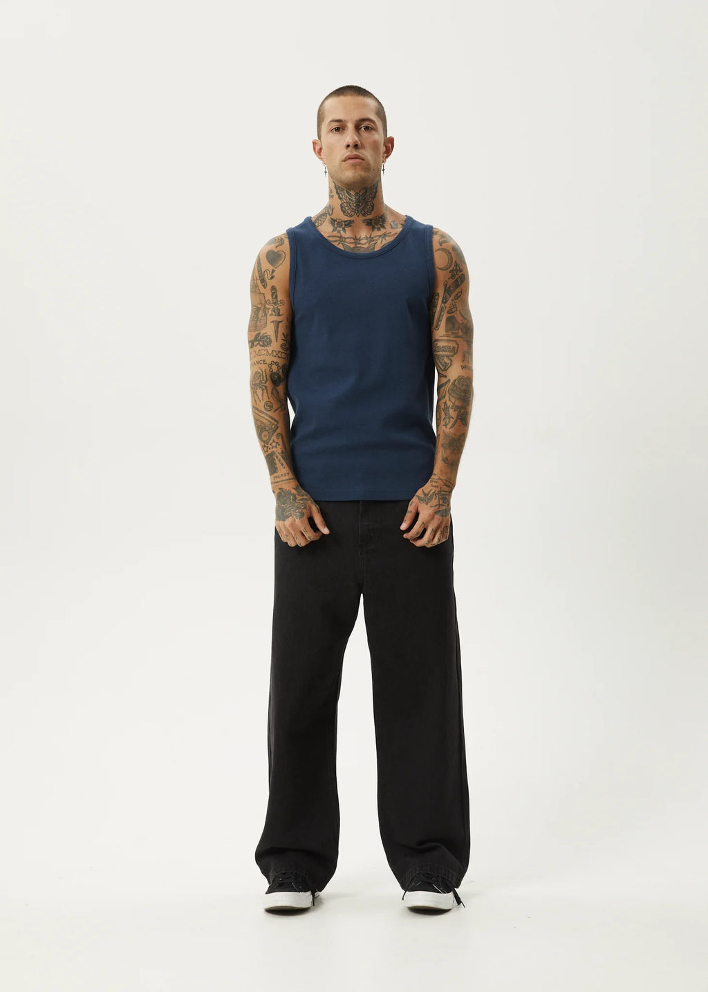 Afends Paramount Recycled Rib Singlet Navy