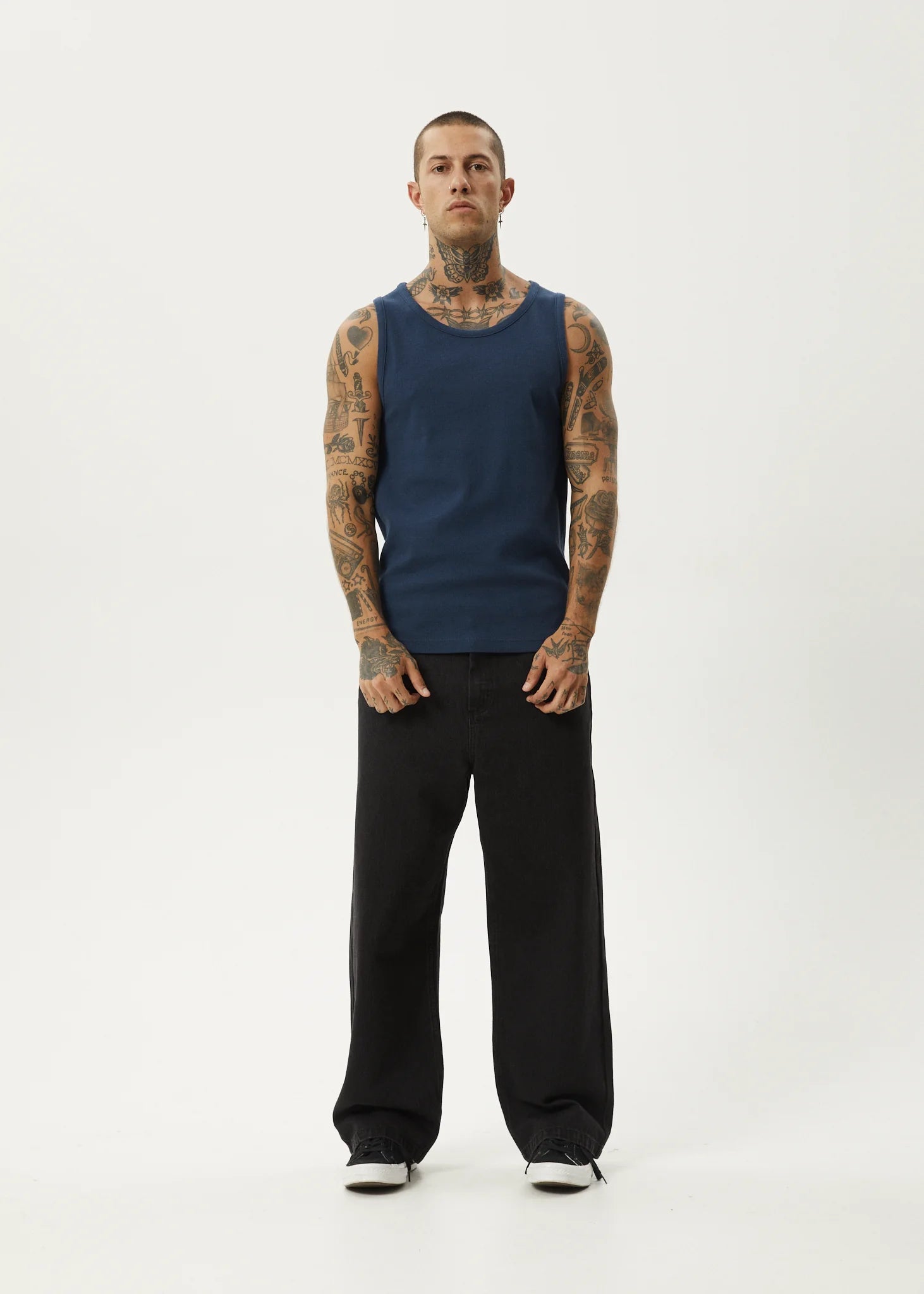 Afends Paramount Recycled Rib Singlet Navy